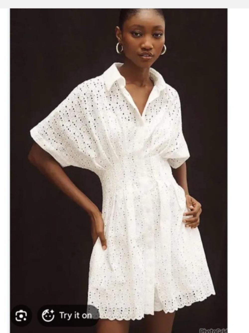 Anthropologie Exquise Tobie White Eyelet Shirt Dress